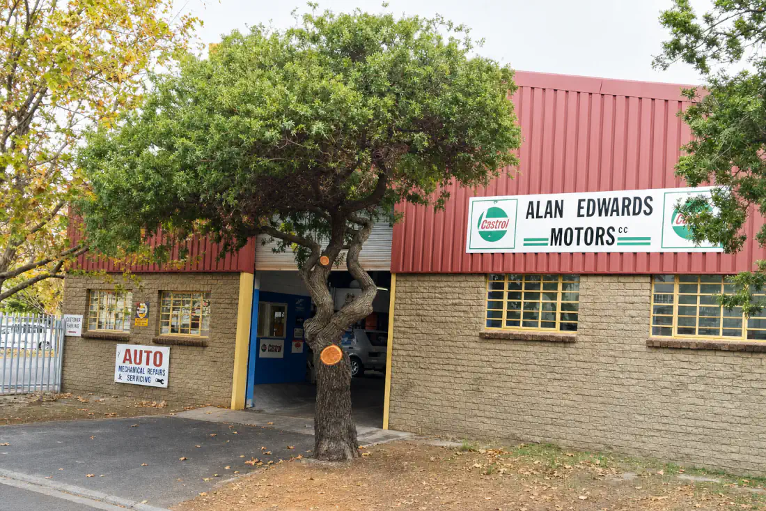 Alan Edwards Motors outside workshop
